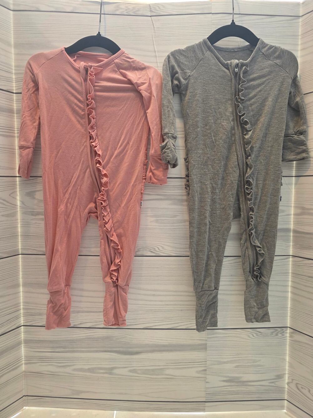 Little Sleepies Bubblegum & Heather Gray Ruffle Zippy Lot of 2 Size 3-6 Months
